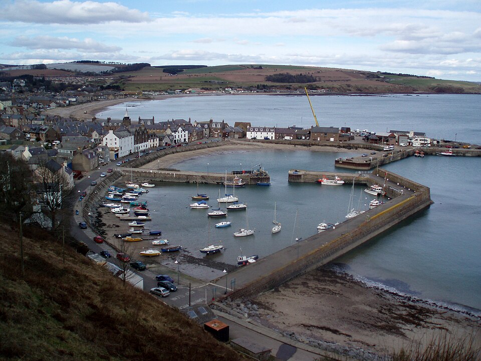 Stonehaven harbour and the town beyond